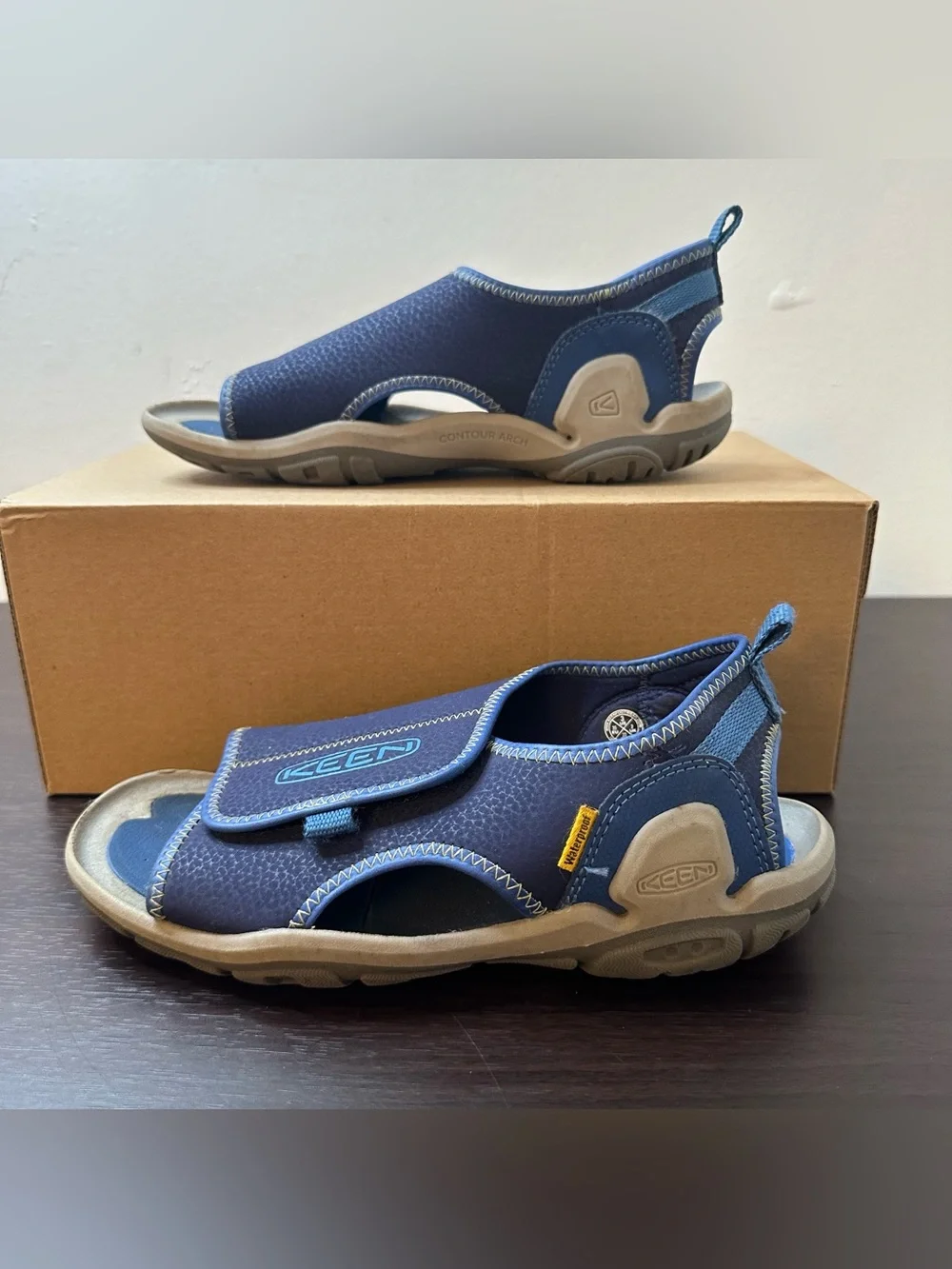 KEEN Knotch River OT Slip-On Sandals Blue Hook & Loop Adjustable Strap US 3 Kids